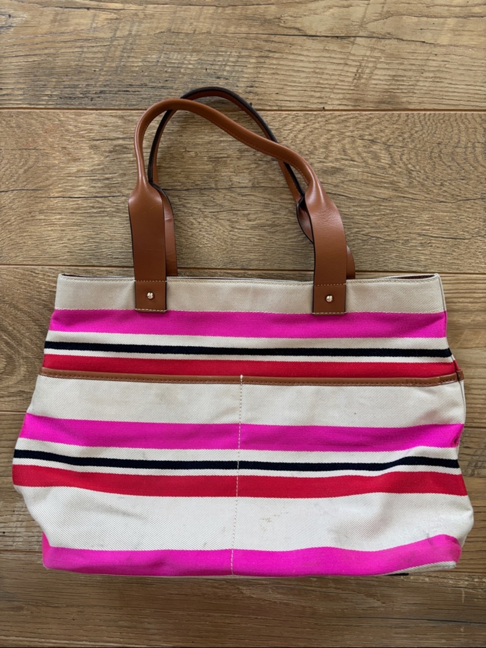 Kate Spade New York Oak Island Stripe Magazine Tote Pink Tan - Picture 5 of 8